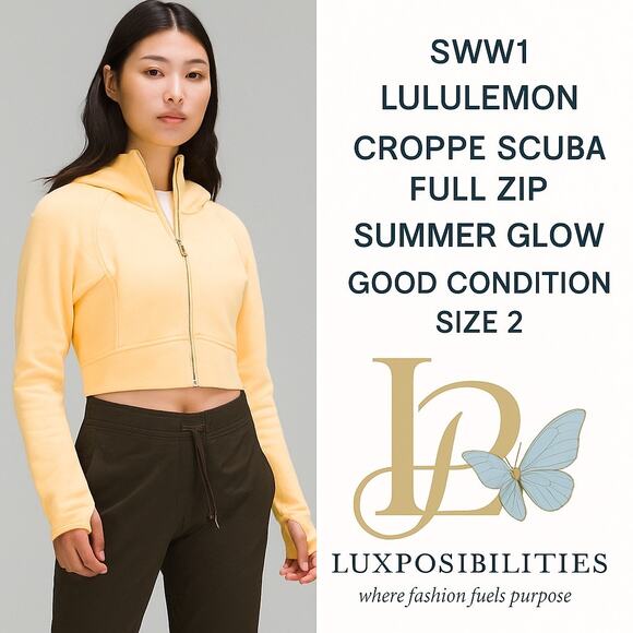 Lululemon Scuba Full Zip Cropped Hoodie Womens 2 Summer Glow - Picture 1 of 8